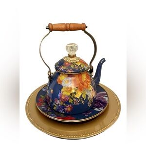 MacKenzie Childs Retired Blue Lapis Flower Market Tea Pot - 2 Quart Regencycore